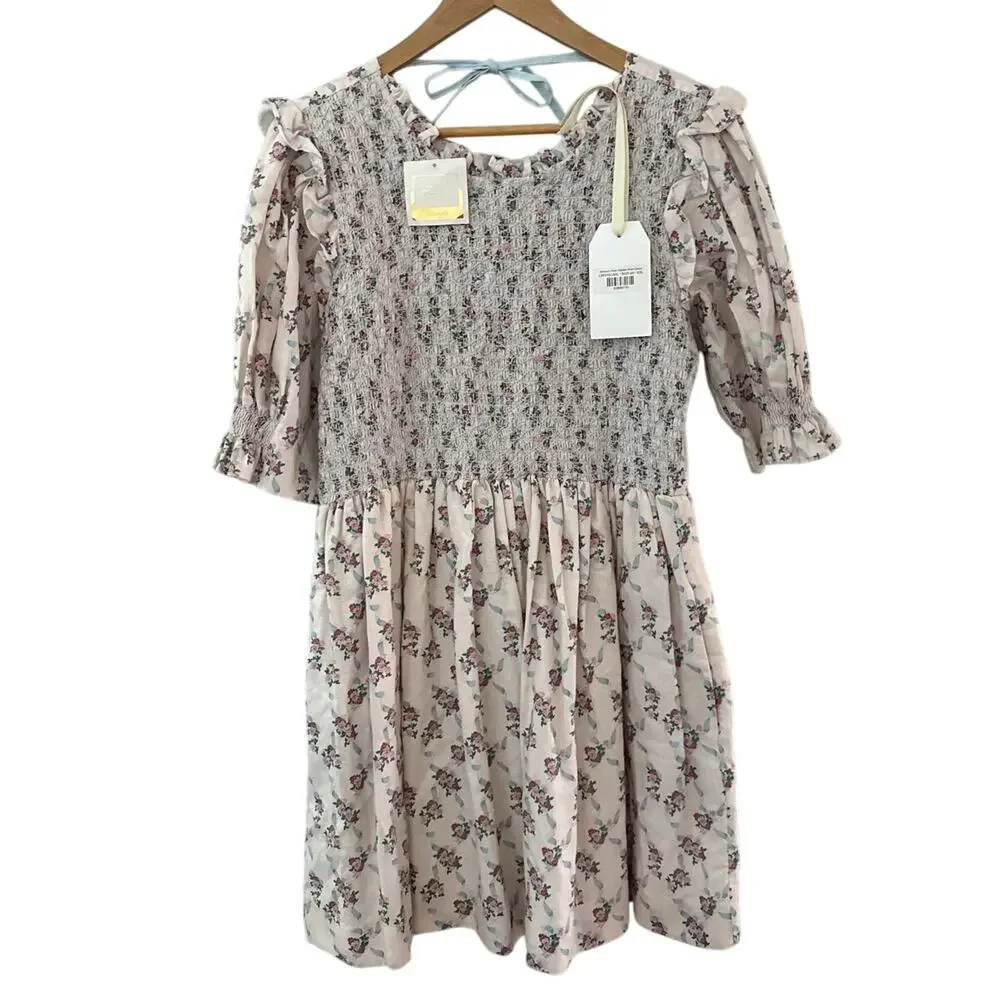 Dondolo x LoveShackFancy Rose Garden Smocked Short Dress Cream Size XXL - Picture 3 of 13